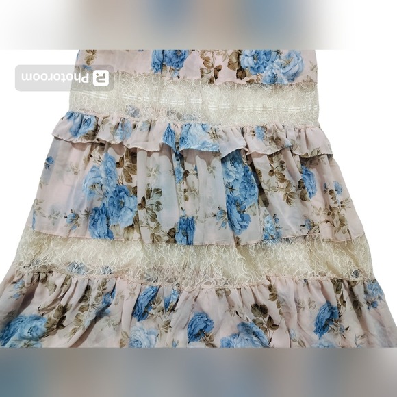 The Vintage Shop Floral Tiered Maxi Dress High Neck Ruffle Lace Detail Size S - Picture 7 of 16